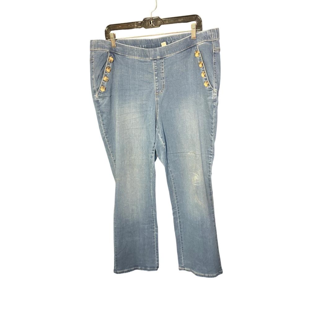 Belle by Kim Gravel Womens Light Wash Pull On Sailor Button Jeans Size 18W